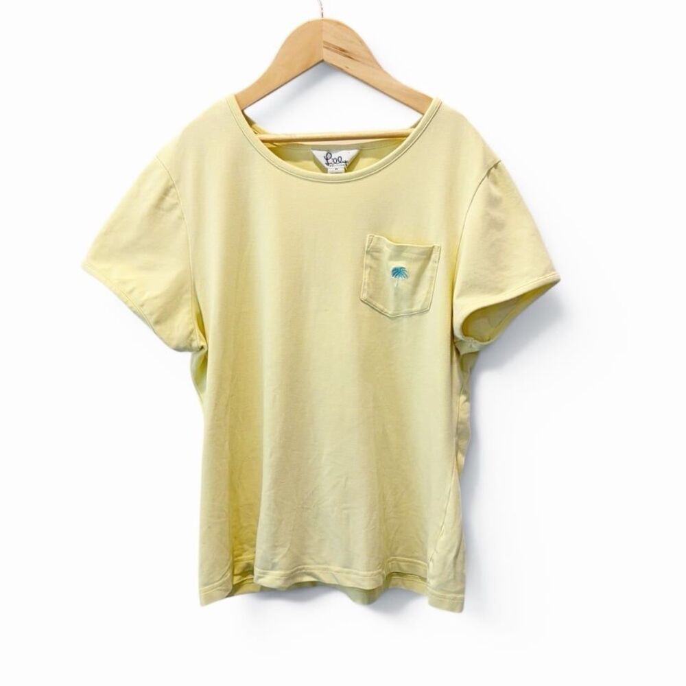 Lilly Pulitzer Women’s M Yellow Palm Tree Pocket Tee Short Sleeve Coastal